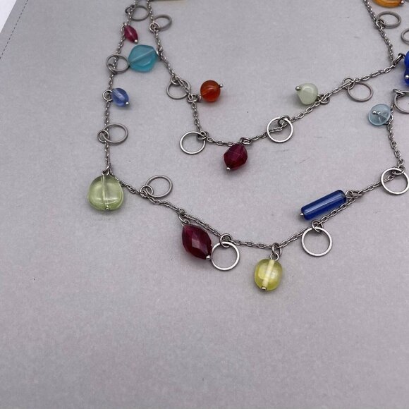 Lia Sophia Multicolor Beaded Necklace Silver Tone One Long Stand 50 to 53 Inch - Picture 3 of 6